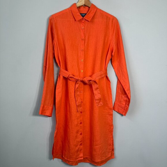 NWOT 100% Linen Button Up Shirt Dress Free Line Athens Women's Small Orange Chic - Picture 4 of 13